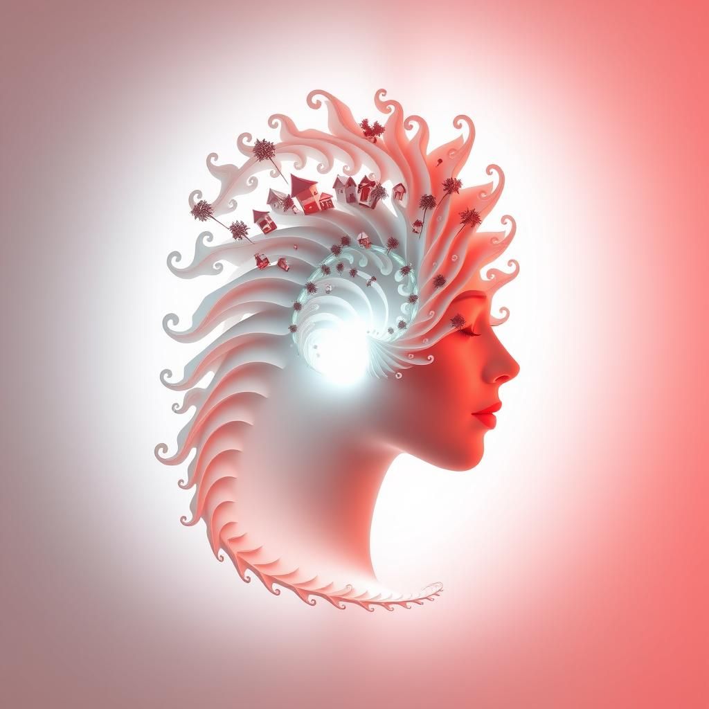 Fractal Leaf Female Profile in Origami Papercraft Style