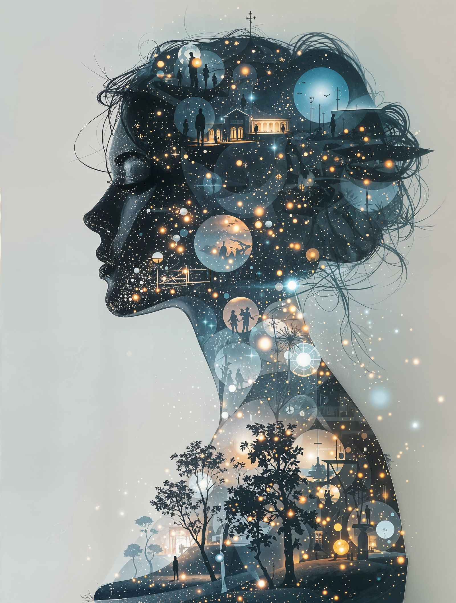 Ethereal Double Exposure Portrait in a Dreamlike Aesthetic