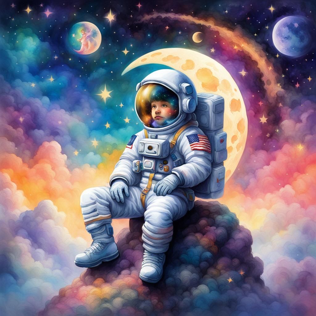 Astronaut on the Moon in Ethereal Fantasy Style