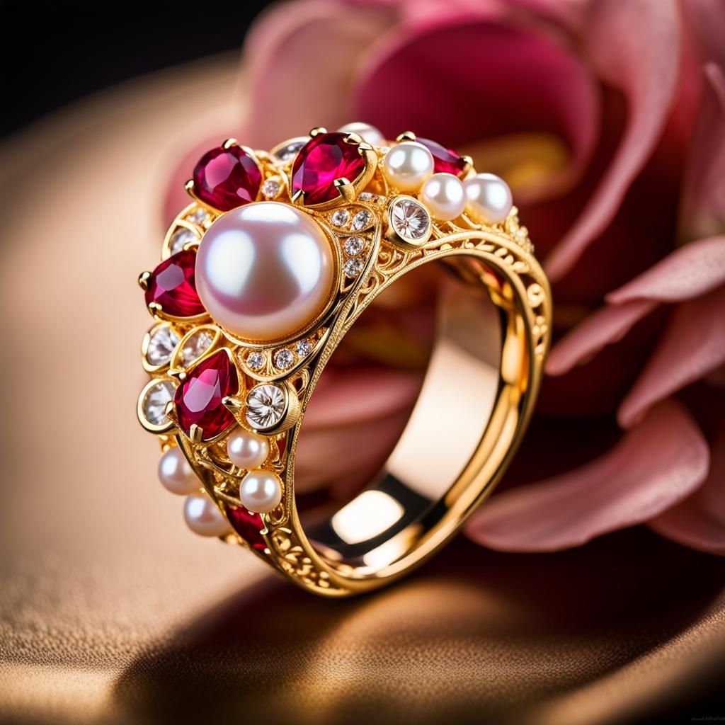 Art Deco Corgi Ring with Ruby and Pearl