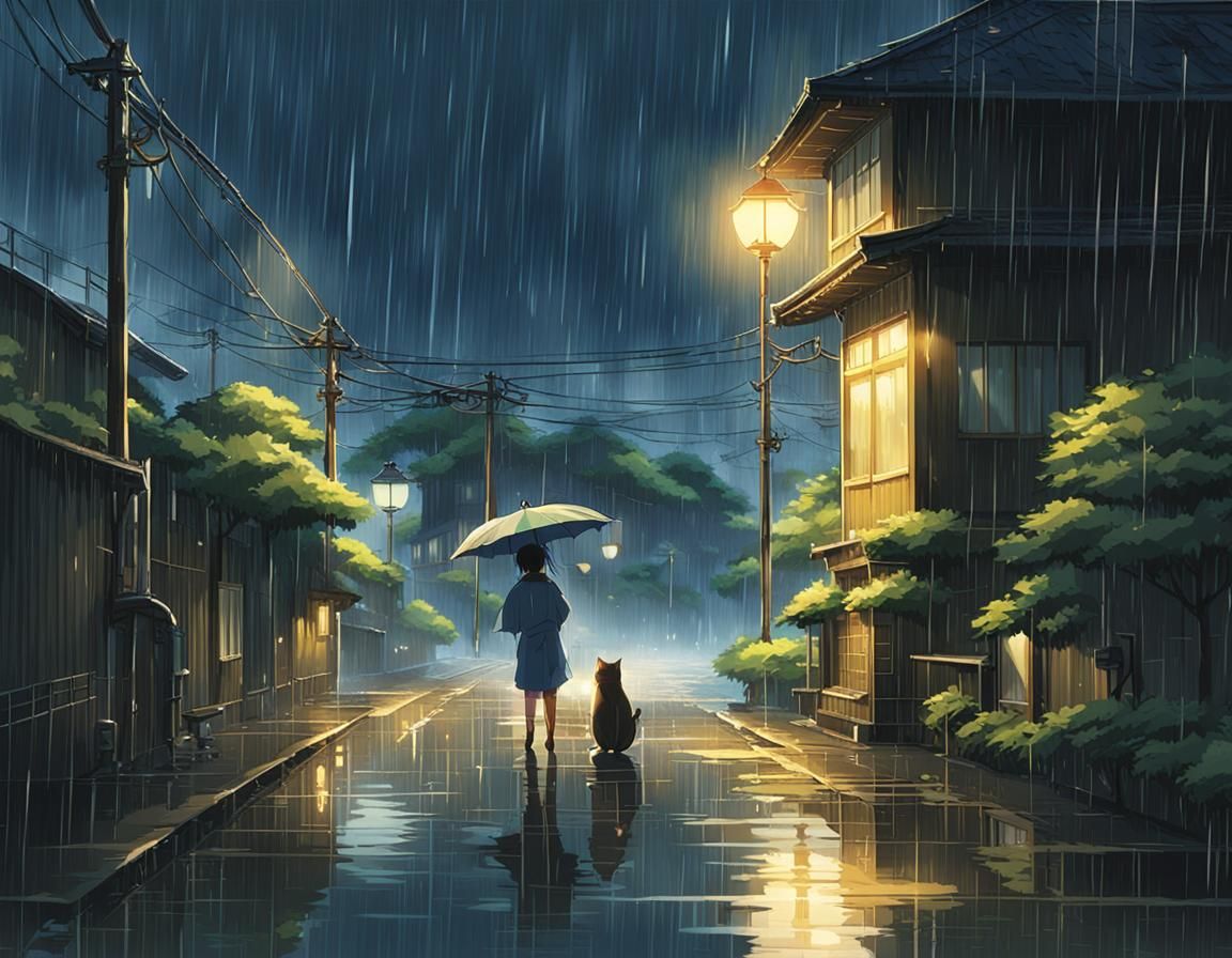 Paseo en noche lluviosa.