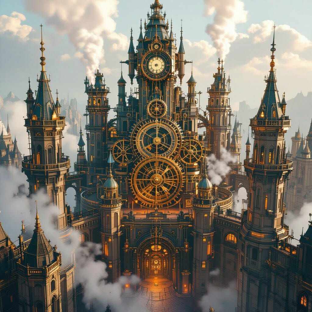 Steampunk Clockwork Castle with Intricate Details