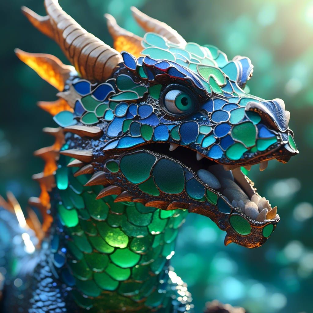 Sea Glass Dragon with Etched Scales in 4K