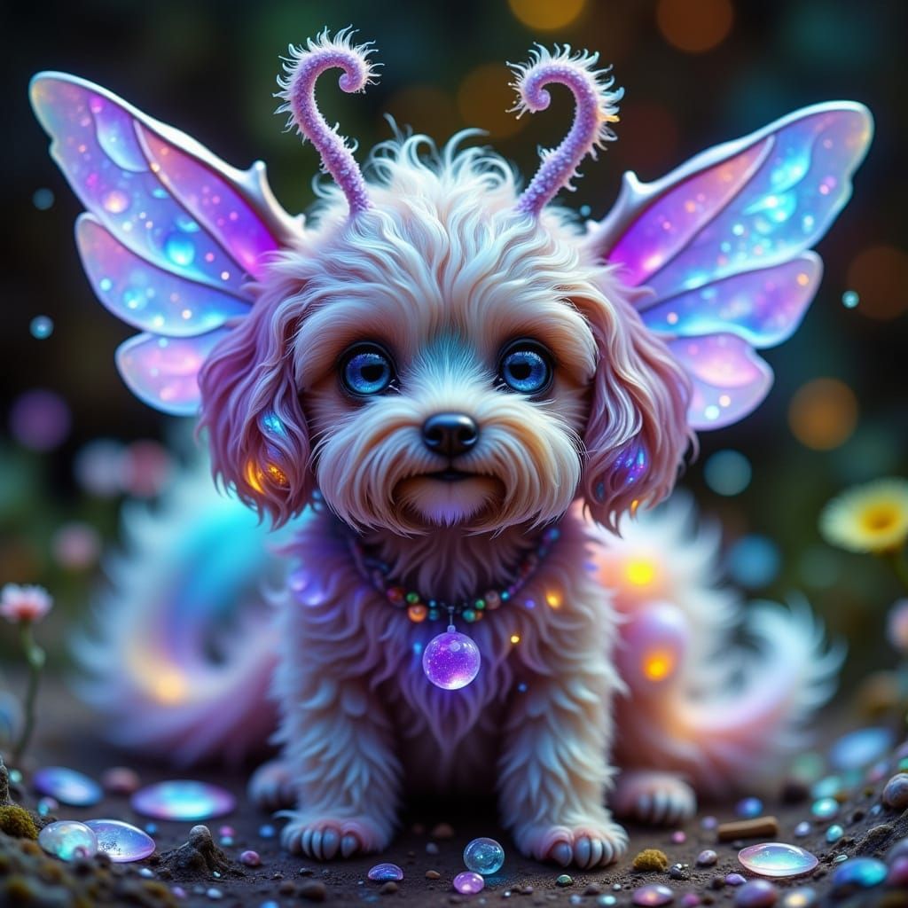 Dreamy Enchanted Poodle Moth with Iridescent Wings