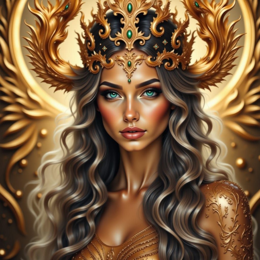 Goddess pulchritude<lora:Goddess Essence:1.0><lora:Copper tone:1.0>