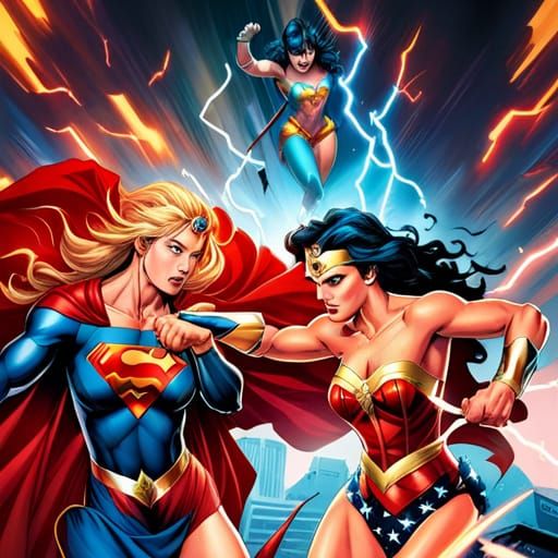 Supergirl vs. Wonder Woman: Comic Book Art