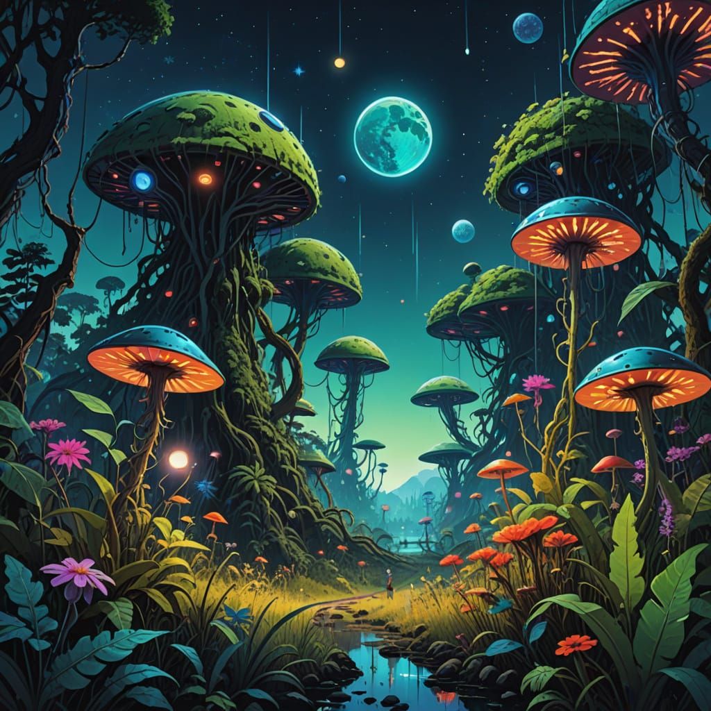 Exotic Alien Jungle with Rainbow Hues