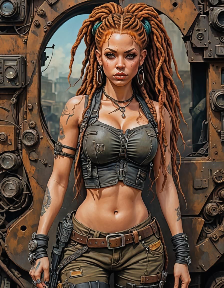 Post-Apocalyptic Pinup Girl in Acrylic Painting Style