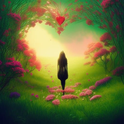 Love Heart Fantasy Landscape in Digital Illustration