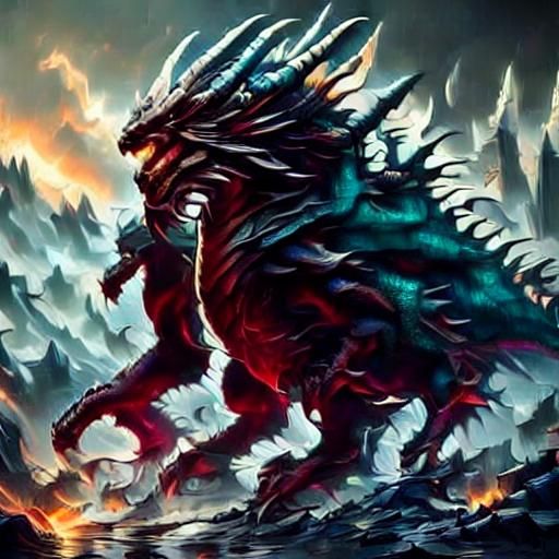 Mech Dragon Kaiju Rises Over Cityscape