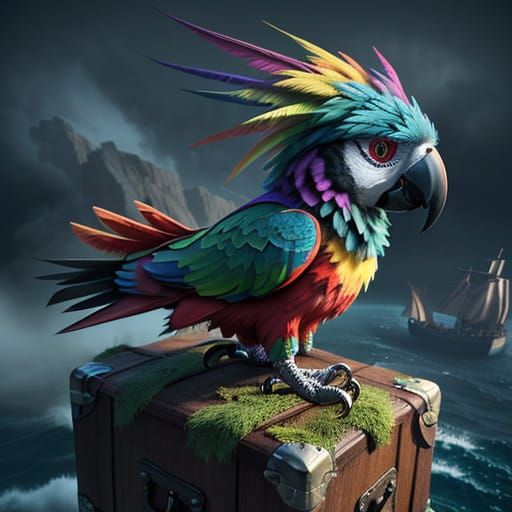 Vibrant Pirate Parrot on Stormy Seas