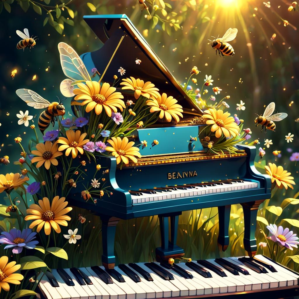Whimsical Piano in a Floral Wonderland