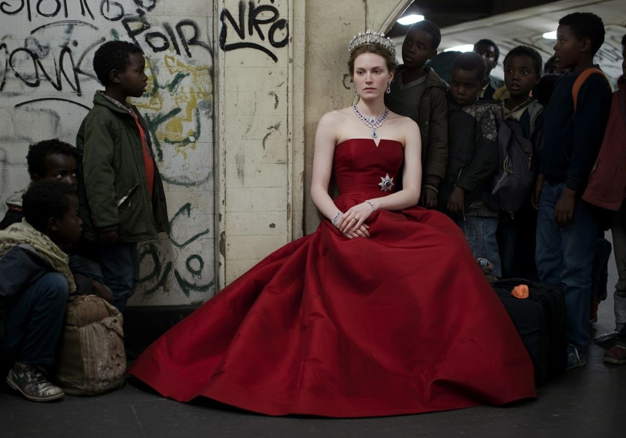 Aristocrat in Dior Gown in Paris Metro, Fashion Photography