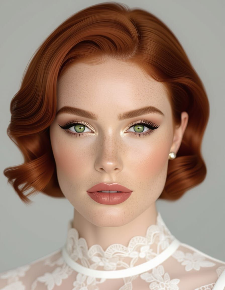 Irish Woman Portrait with Emerald Eyes and Freckles