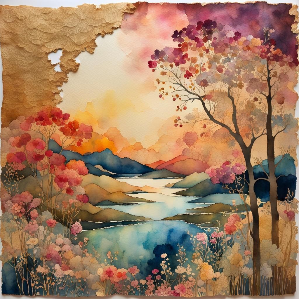 Impressionistic Floral Landscape in Watercolor