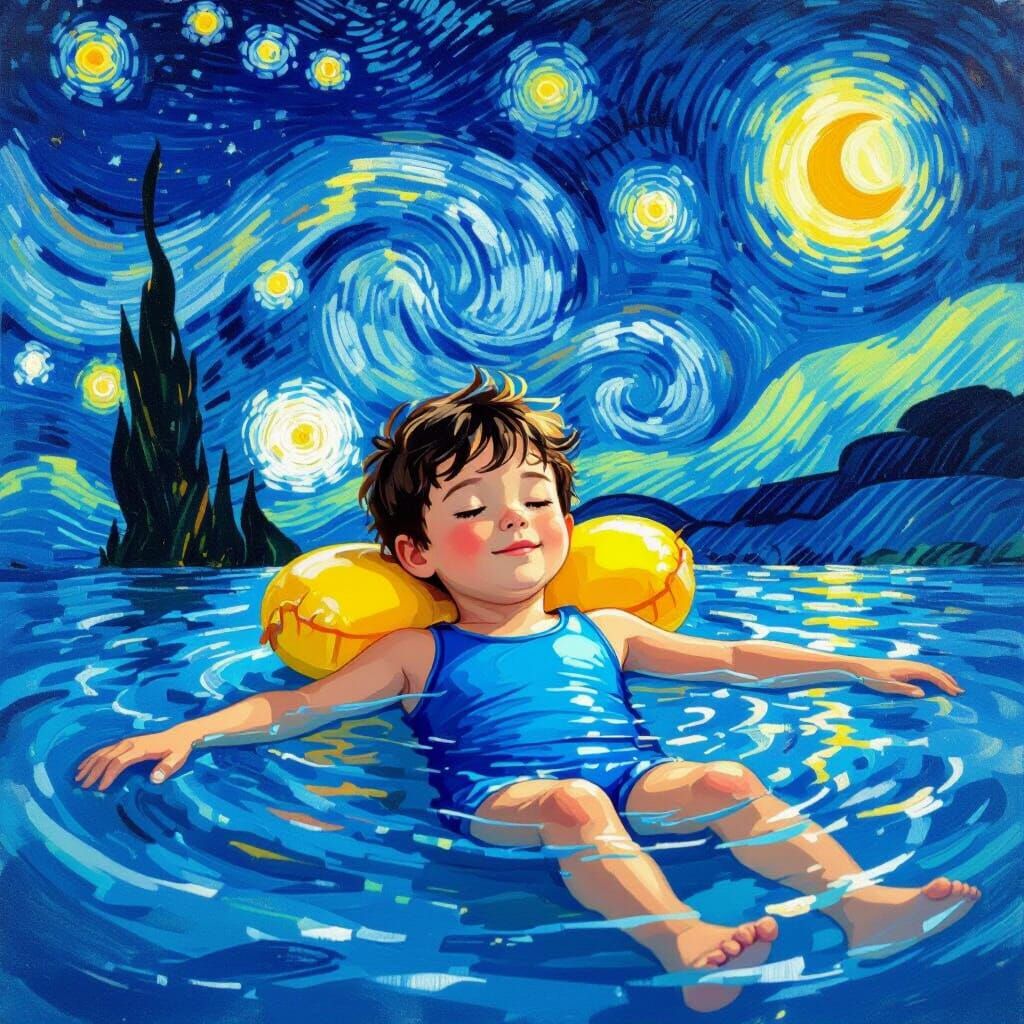 Boy in Starry Sea: Impressionistic Dreamscape