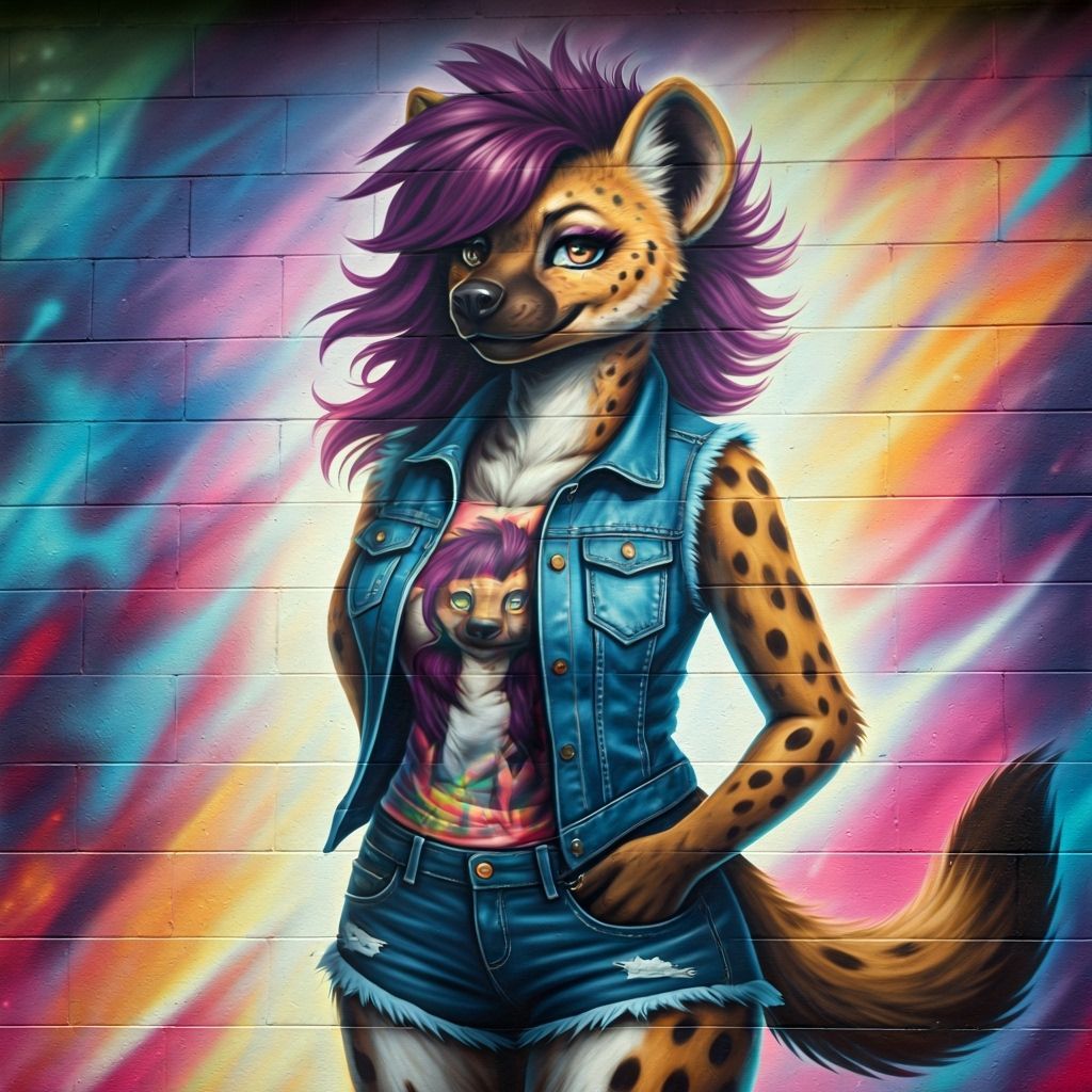 Lisa Frank Mural of Anthropomorphic Hyena in Airbrush Style