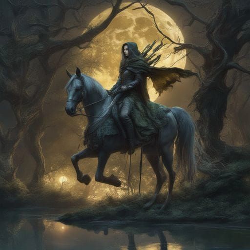 Elven Ranger Riding at Night: Dark Fantasy Artwork