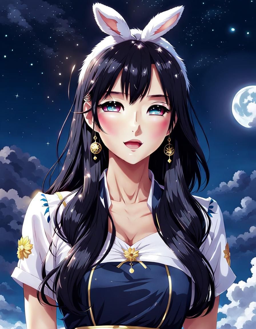 Anime Girl as Moon Rabbit in Manga Style