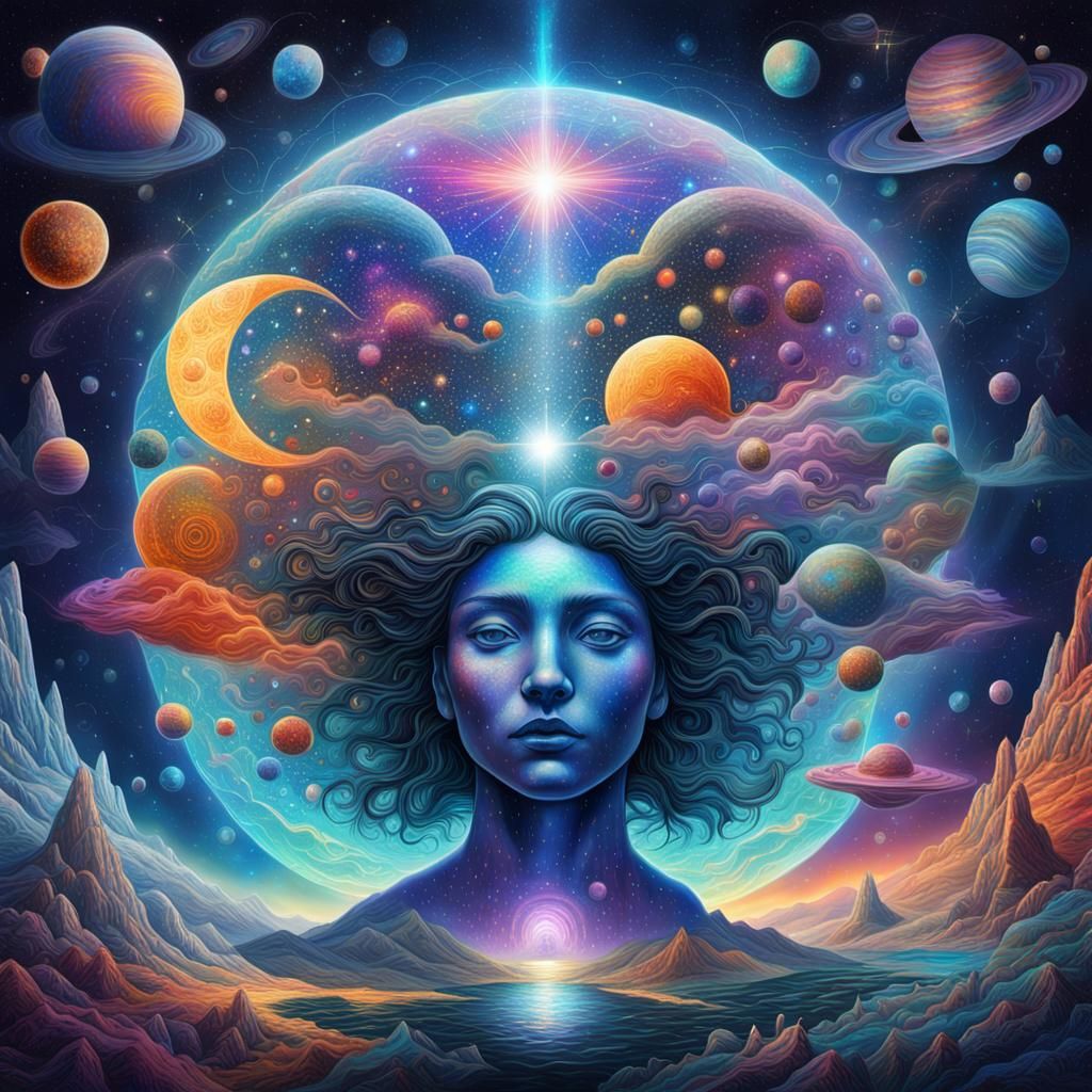 Cosmic Illustration Between Universes in Mixed Media