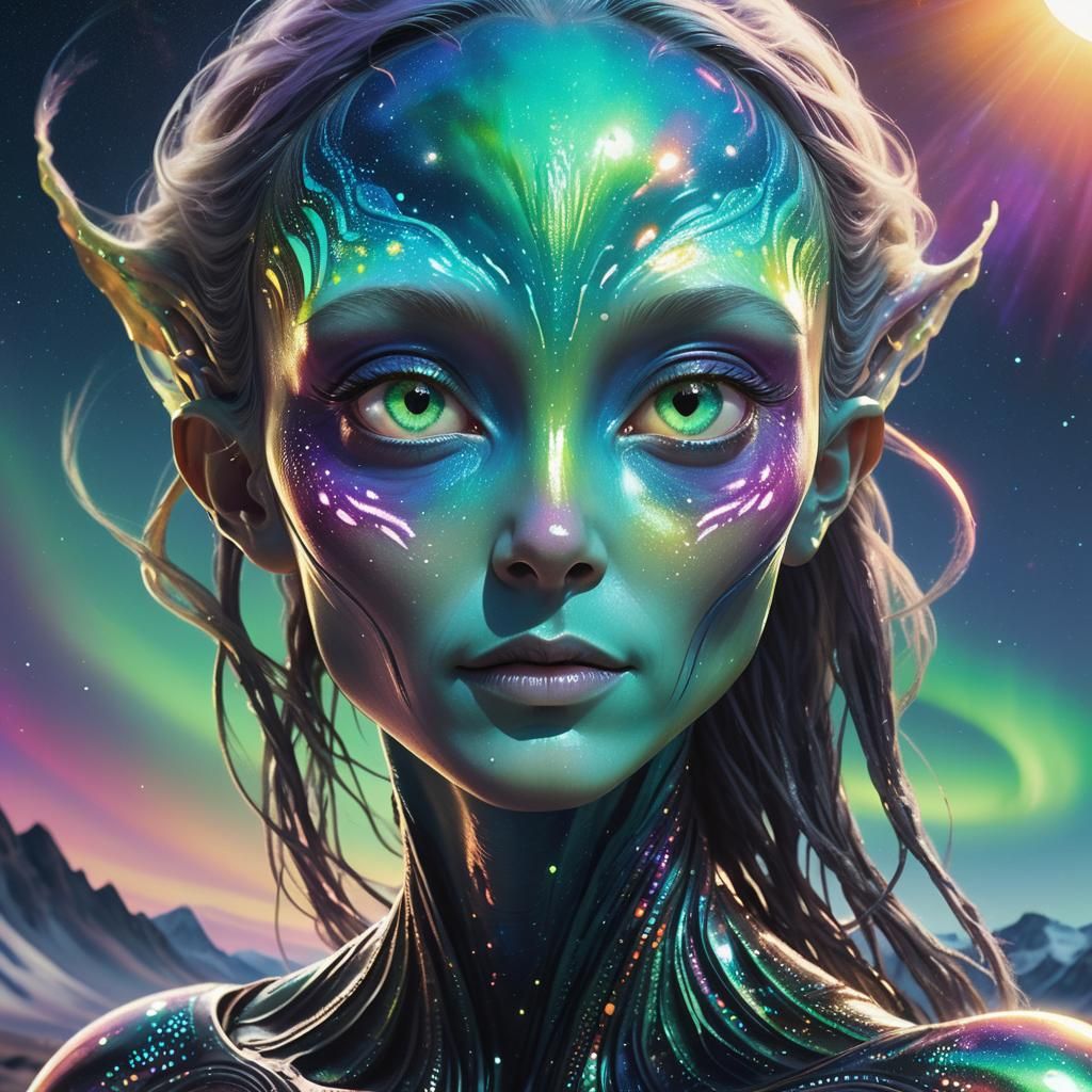 Extraterrestrial Being on Alien Planet in Neon Style