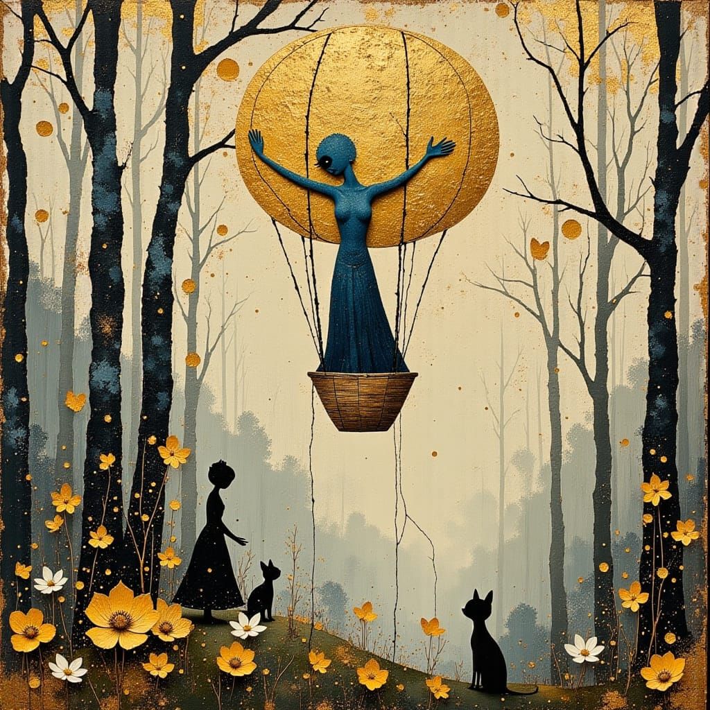 Blue Fairy Blesses Woodland Creatures in Hot Air Balloon