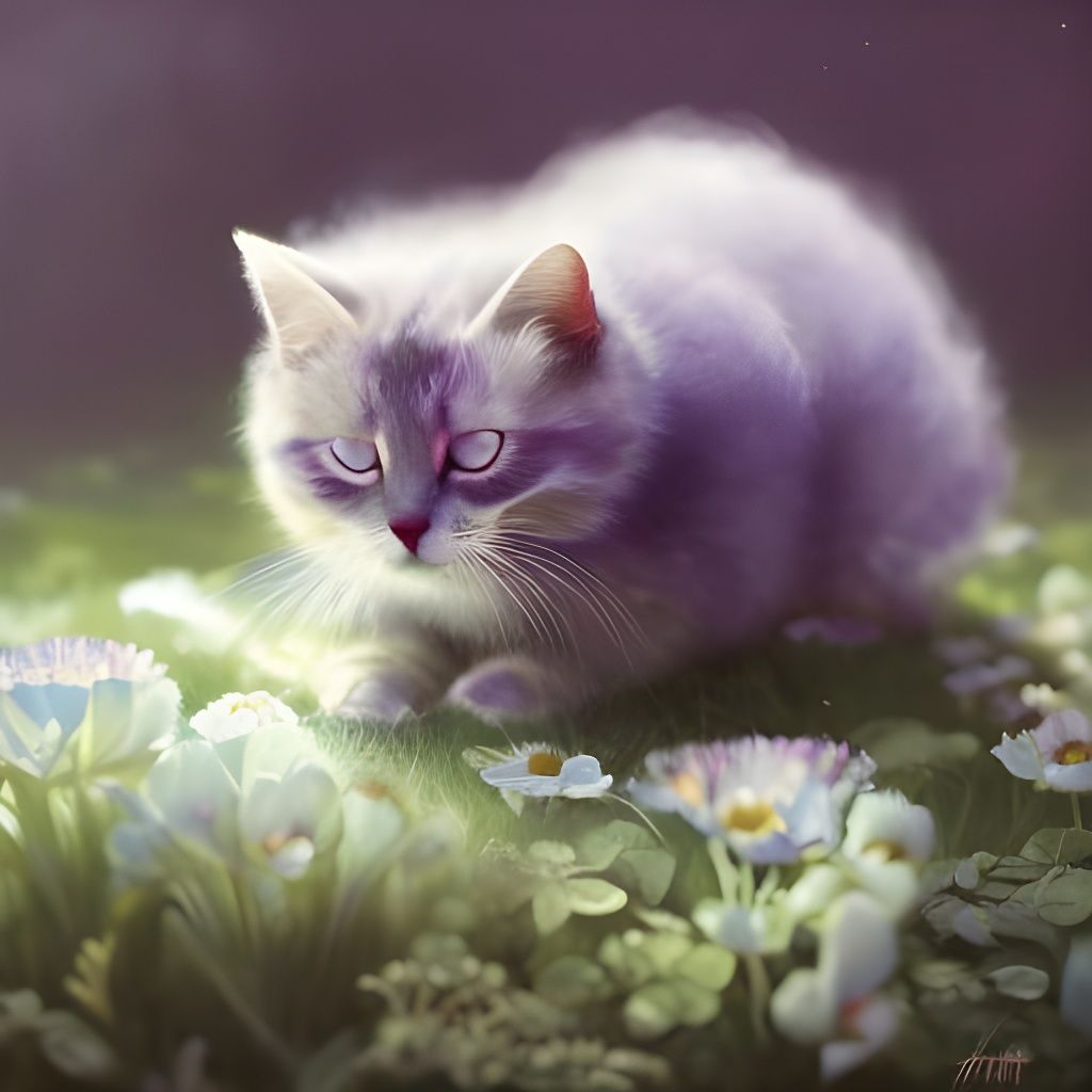 Adorable Purple Kitten Sleeping on Yarn Bed