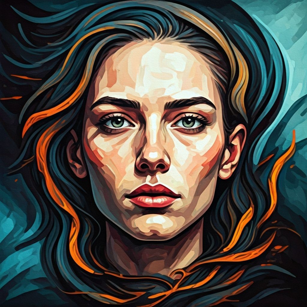 Distorted Impasto Face Emerging from Abstract Vortex