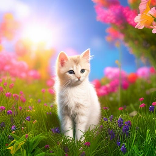 Cottagecore Kitten in a Flower Meadow