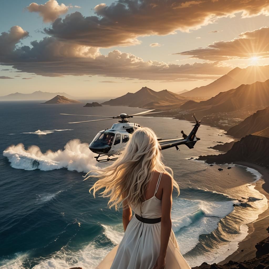 Serene Aerial Fantasy with Golden Hour Glow