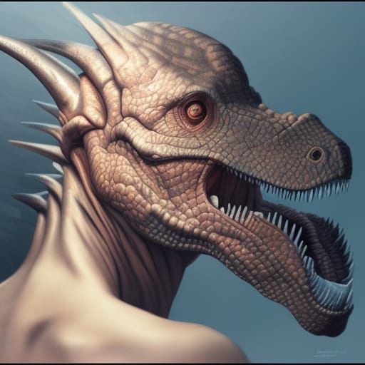 Dinosaur-Human Hybrid Portrait in Hyperdetailed Style
