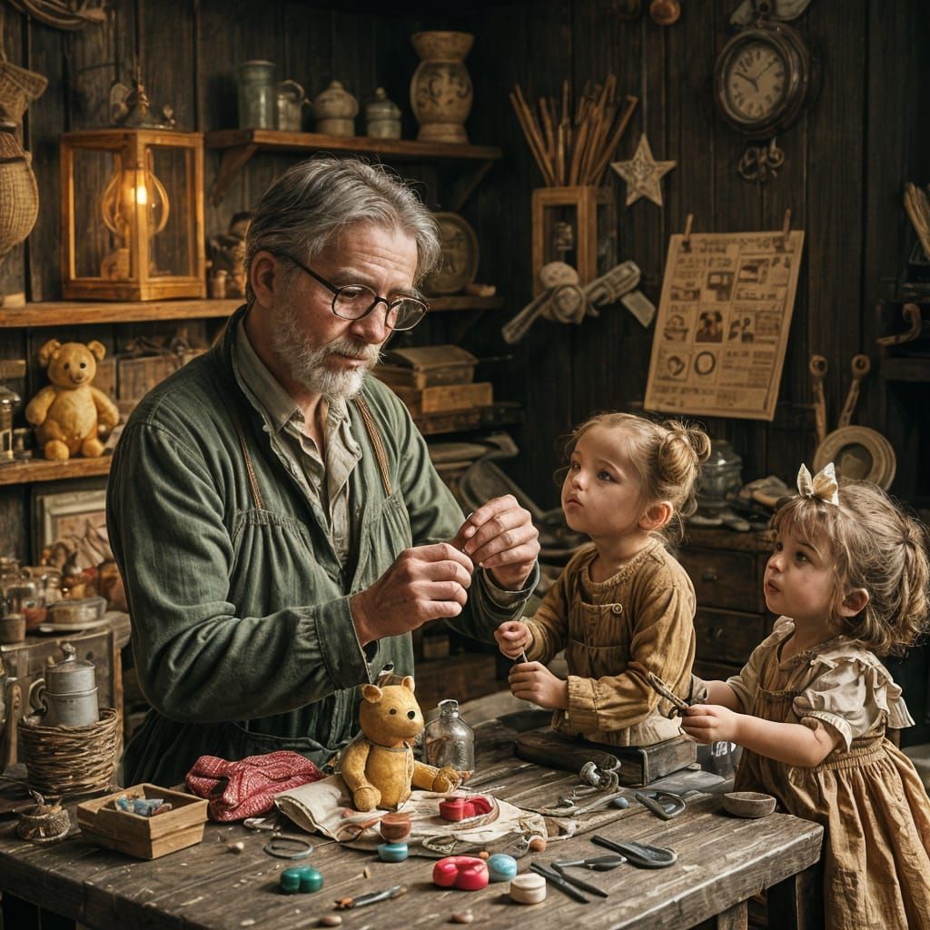 Toy Maker's Enchanting Workshop: Creating the First Teddy