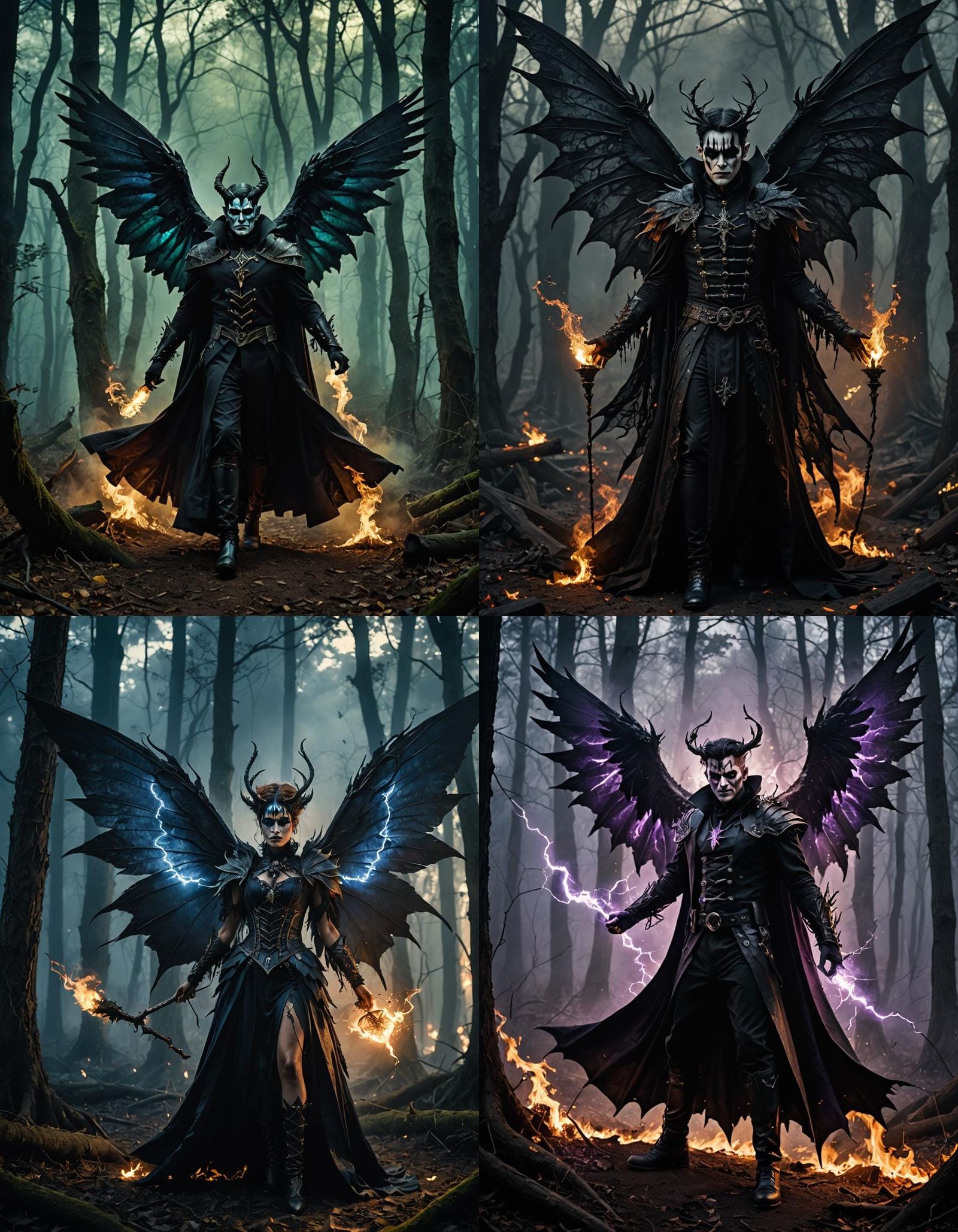A Dark, Evil Fire Fairy, psychotic angry wearing Dark fantasy outfit