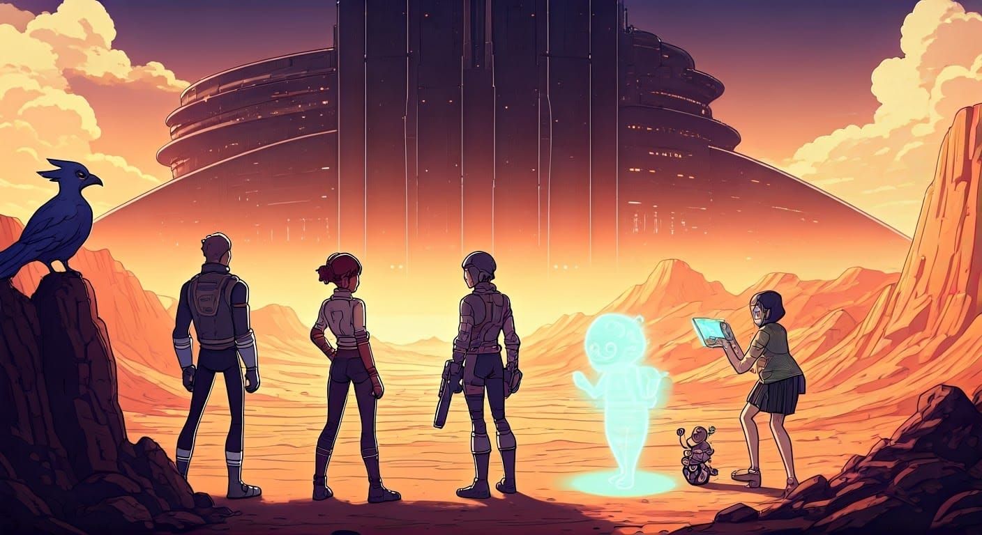 Legendary Heroes Stand Before Futuristic Hyperion Base in Vi...