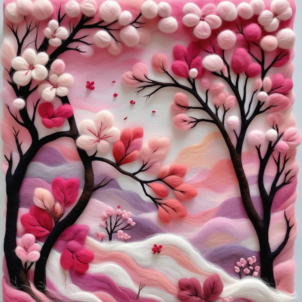 Pink Felted Sakura Forest in Claudy Jongstra Style