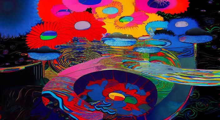 Kaleidoscopic Garden River in Japanese Pop Art Style
