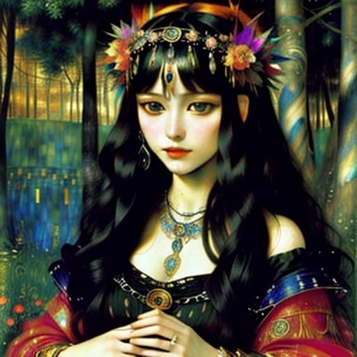 Psychedelic Druidess in Ethereal Forest