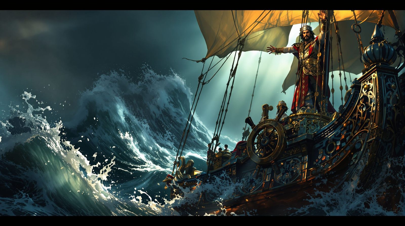 Piri Reis Leads Ottoman Fleet in Stormy Seas