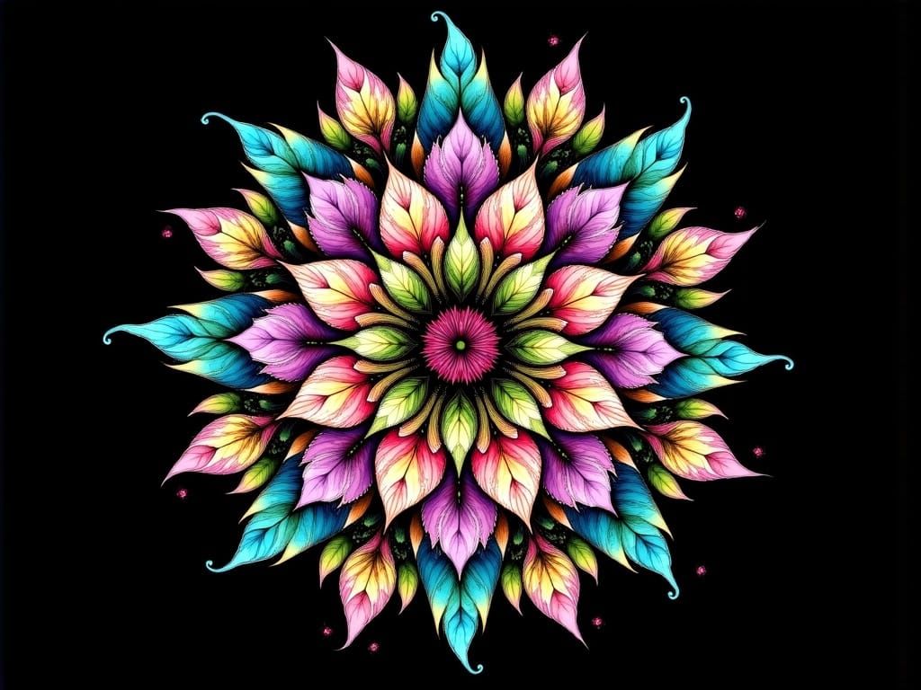 Symmetrical Nature-Inspired Mandala with Radiant Floral Moti...