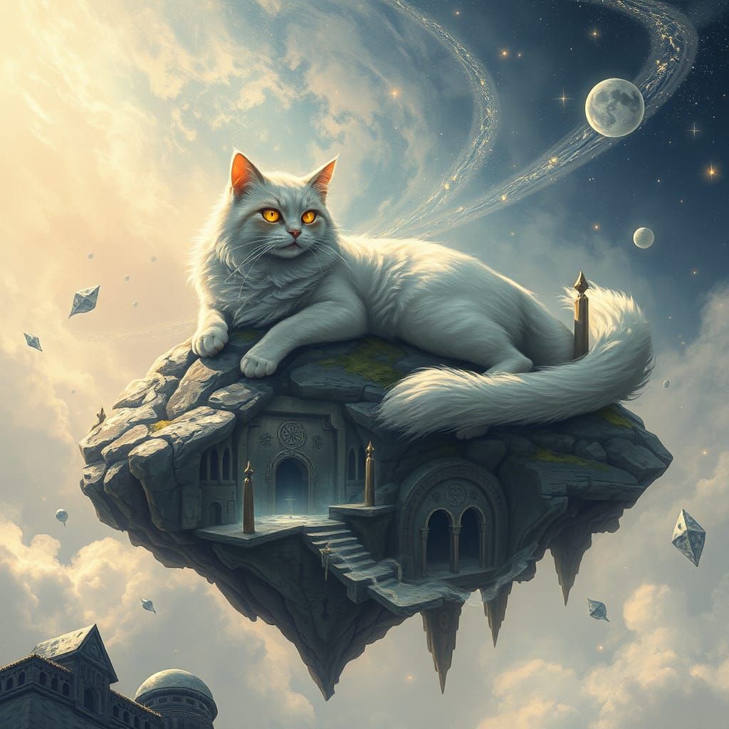 Starlight Cat on Cosmic Island in Fantasy Art Style