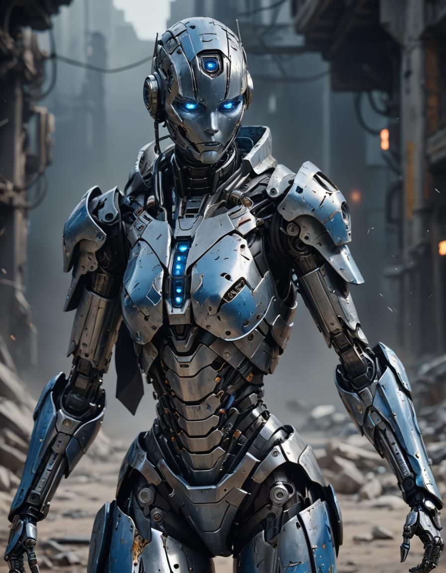 Futuristic Female Robot in Sci-Fi Armor