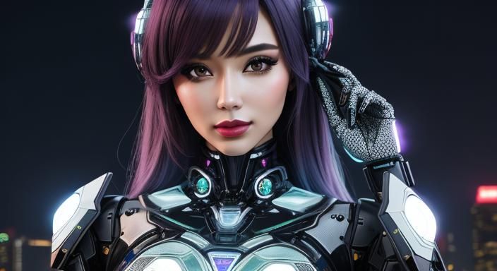 Hyperrealistic Fembot Portrait in Cyberpunk Style