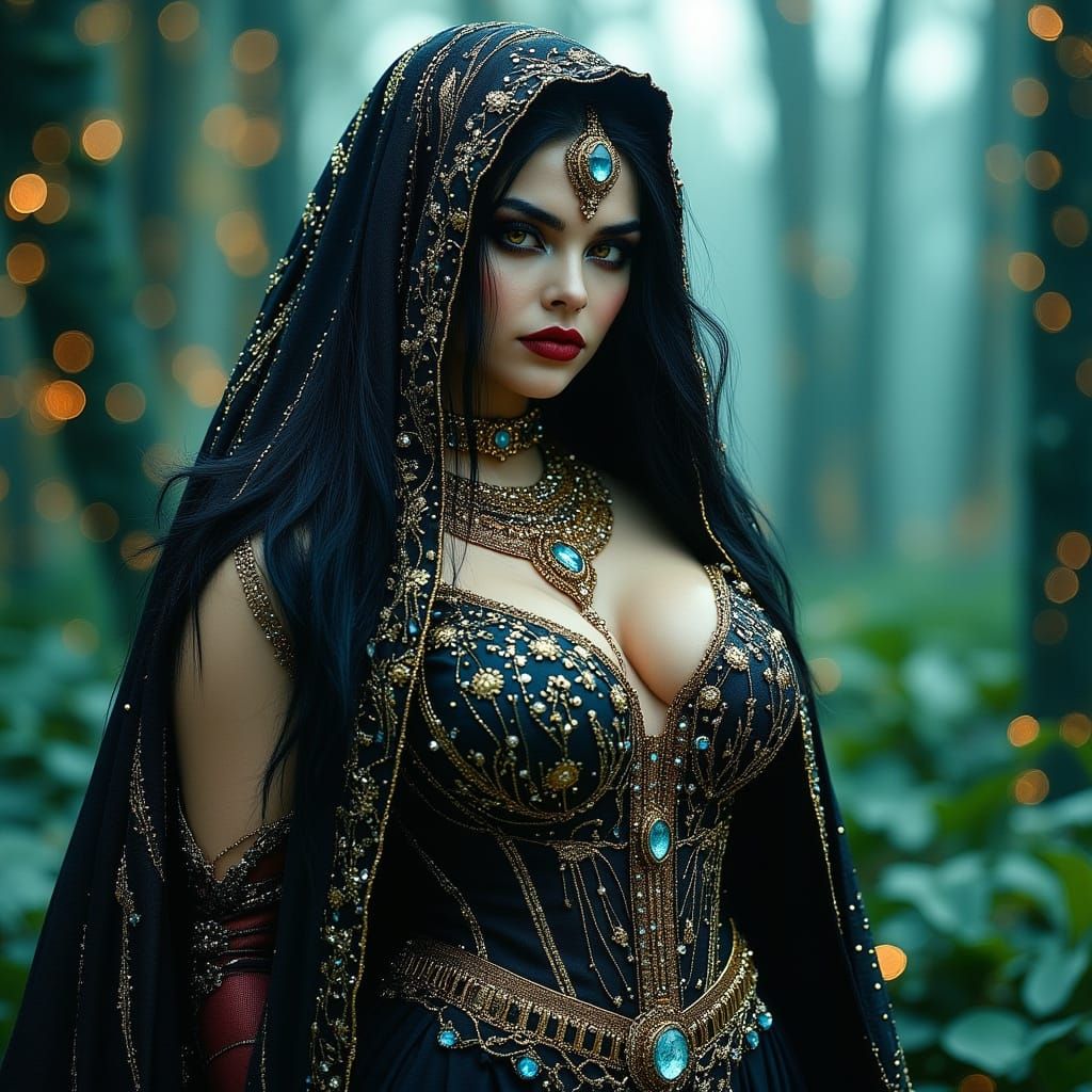 Flower Goddess in Dark, Mystical Landscape