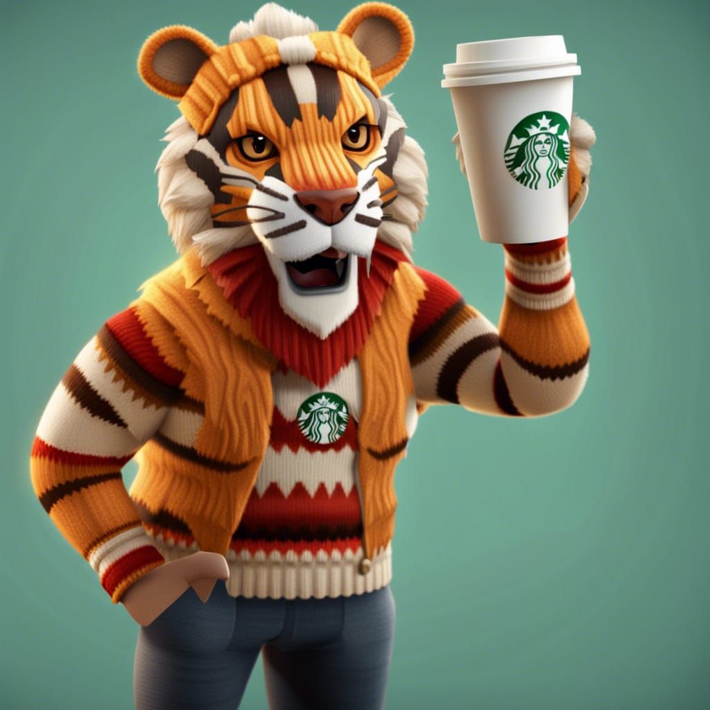 Hipster Liger with Coffee: 3D Game Cinematic Render