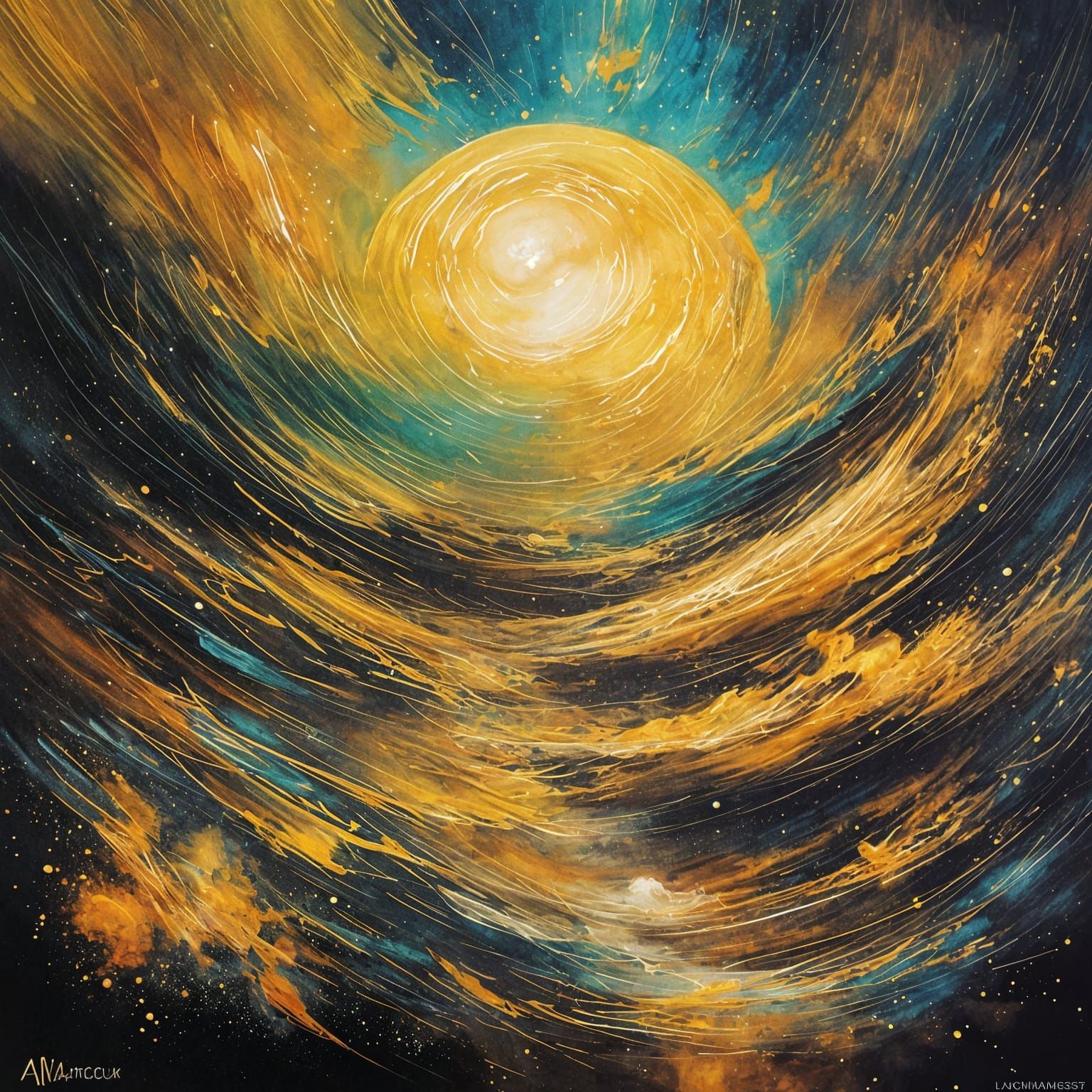 Ethereal Giant Yellow Super Moon with Vibrant Brush Strokes