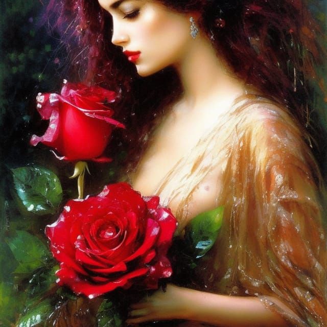 Wet Woman with Rose: A Classical Portrait