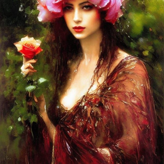 Sensual Portrait of Woman with Rose