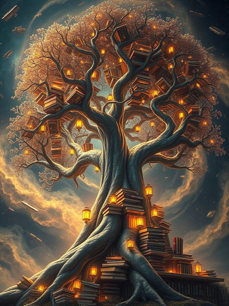 Surreal Tree of Knowledge Blooms from Celestial Nebula