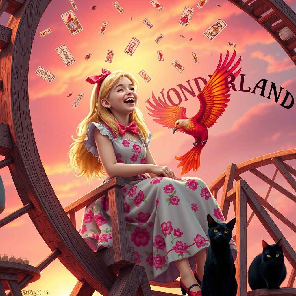 Alice in Wonderland with Phoenix and Tarot Cards