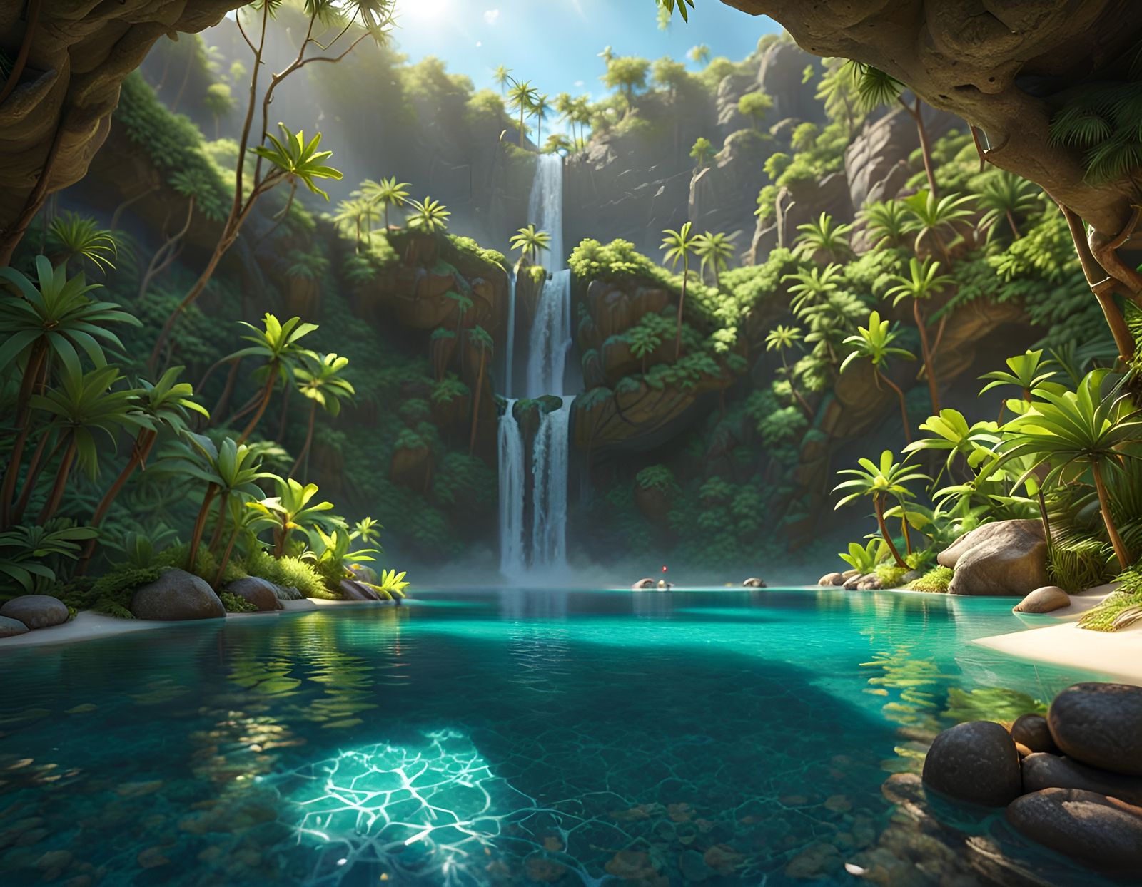 Epic Secluded Swimming Spot in Hyper-Realistic Style